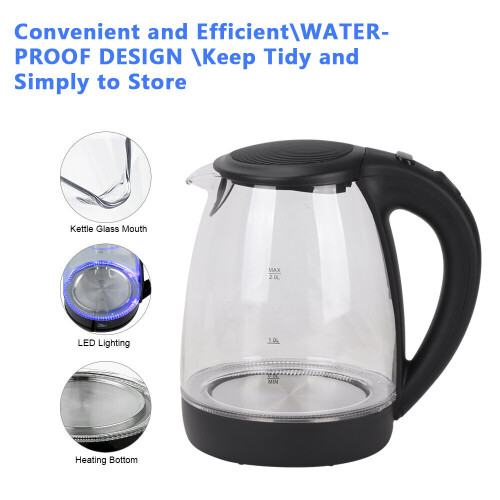 Corded Glass Kettle With LED Lights 2L Light Up Kettle on OnBuy