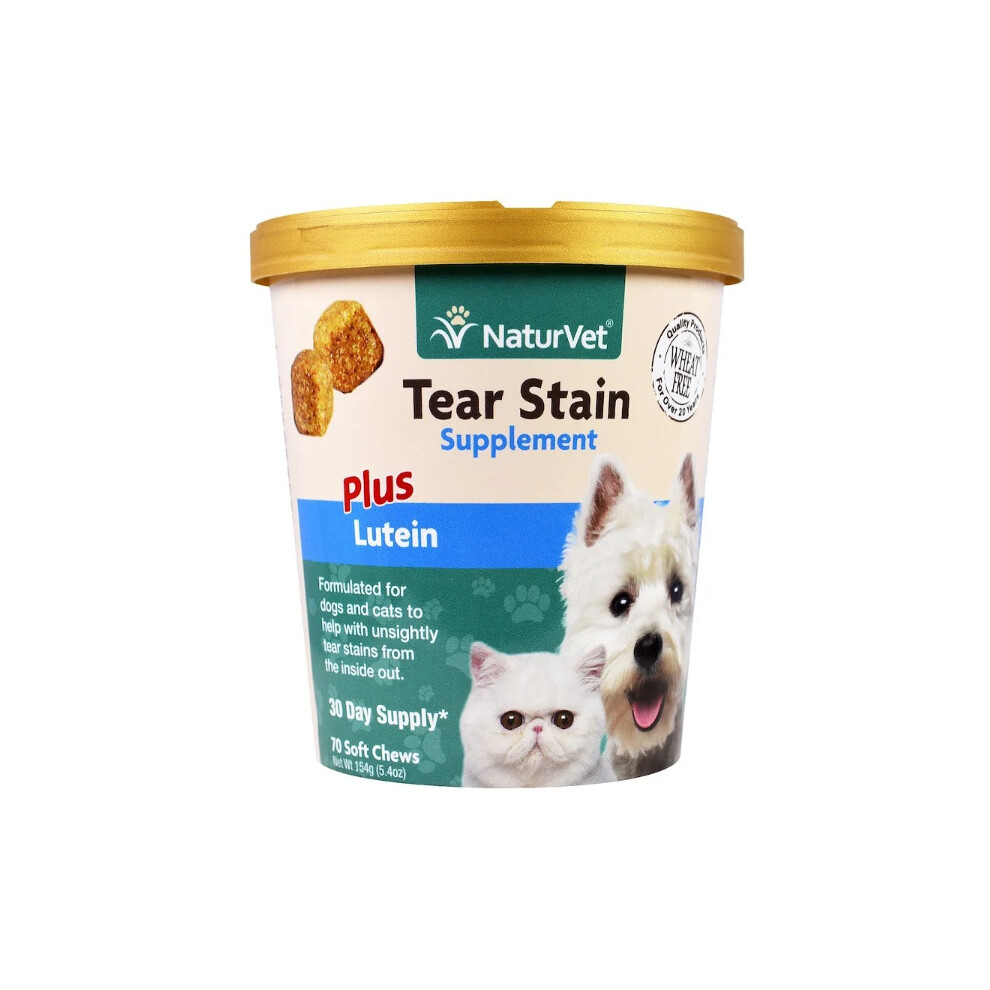 NaturVet, Tear Stain for Dogs & Cats, Plus Lutein, 70 Soft Chews