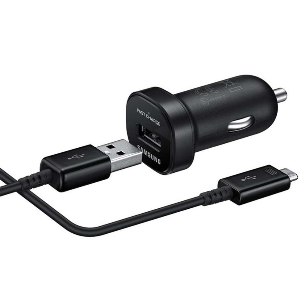 (Samsung Plug Head EP-LN930 And ECB-DU5ABE Micro USB Cable Black) Samsung Black In Car Adaptive Fast Charger Head Plug and Micro USB Cable