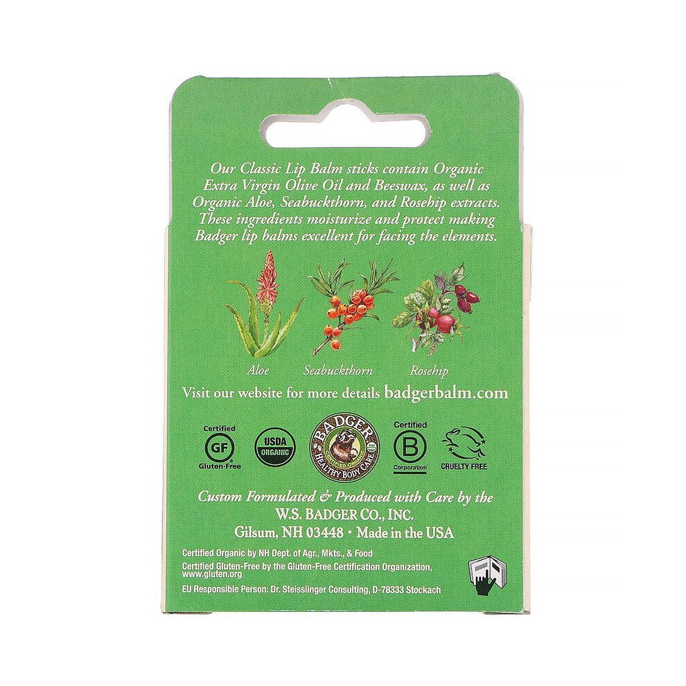 Badger Company , Organic Lip Balm Sticks, 4 Lip Balm Sticks, 4.2G