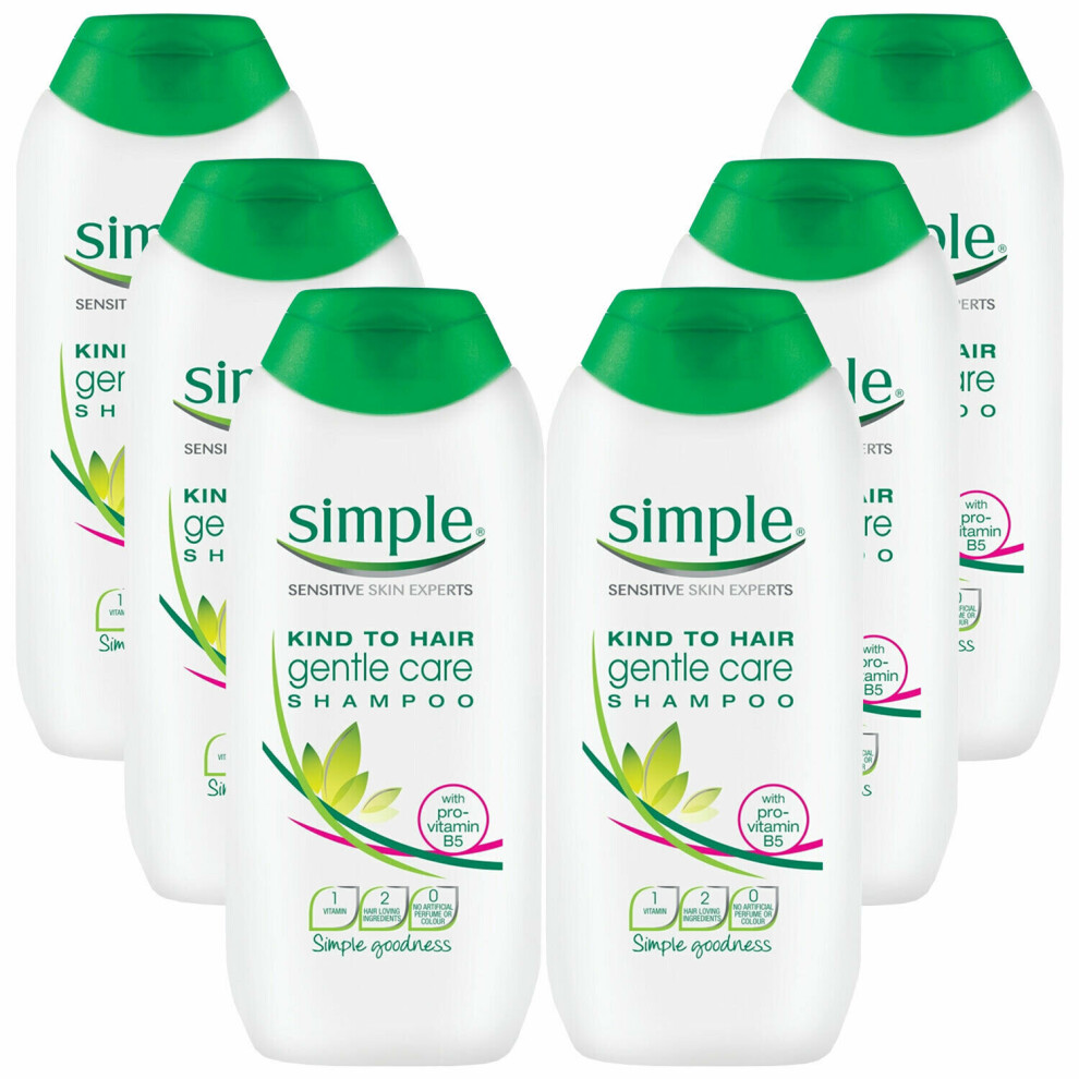 Simple Kind to Hair Gentle Care Shampoo, 6 Pack of 200ml