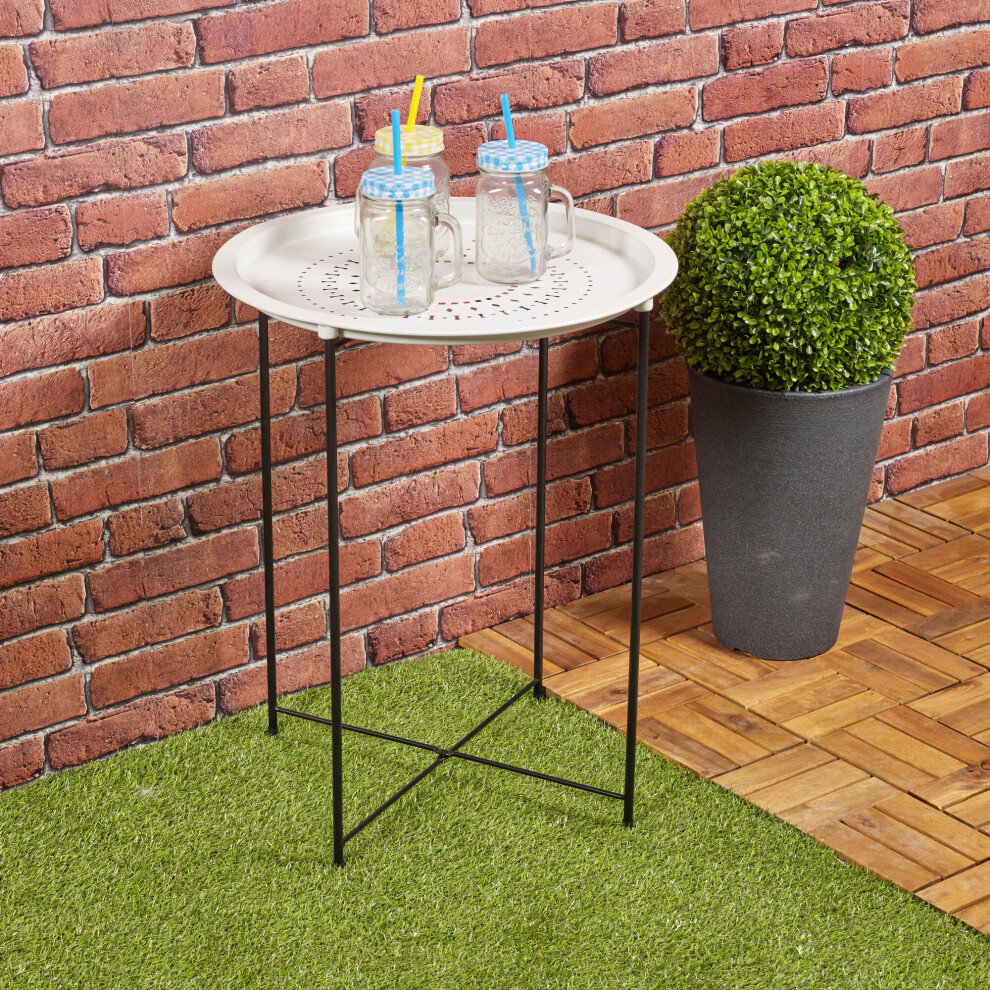 (White) Round Folding Table | Outdoor Metal Garden Furniture