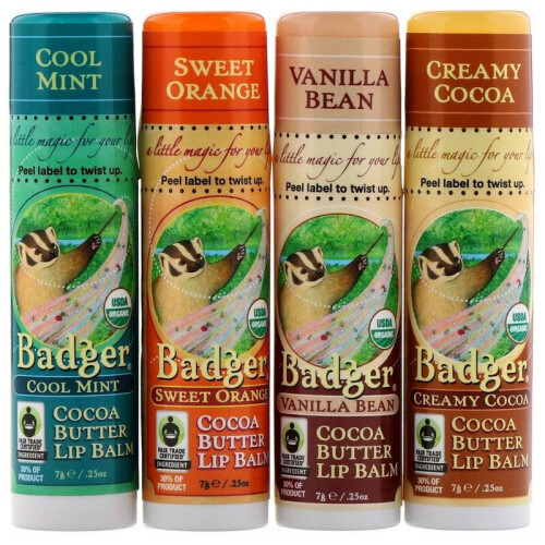 Badger, Kakaobutter-Lippenbalsam-Set, 4 Pack, 0,25 oz (7 g) Jeder 1