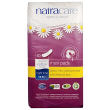 Natracare, Serviettes Hygiéniques, Couverture en Coton Bio, Nuit, 10 Serviettes