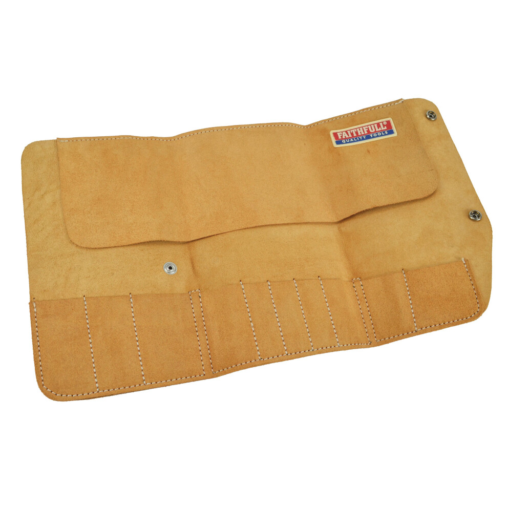 Faithfull 10 Pocket Leather Tool Roll 48 X 27Cm Failtr10