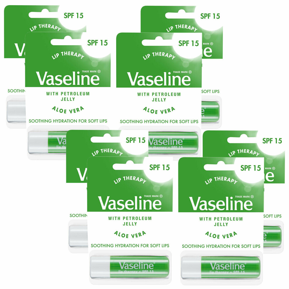 Vaseline Lip Therapy With Petroleum Jelly Balm, Aloe Vera, 8 Pack