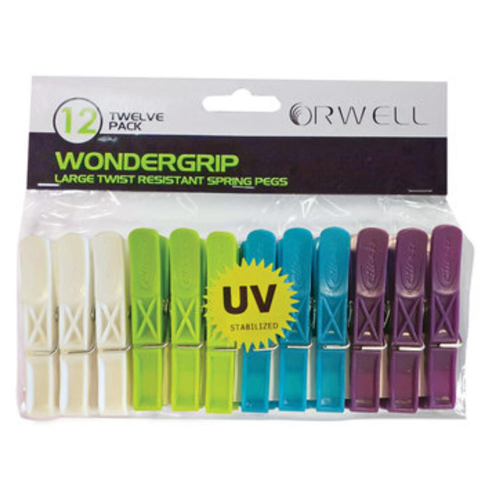 Orwell Wondergrip Extra Strong Plastic Spring Pegs - 12pk│Laundry Cloth Clips