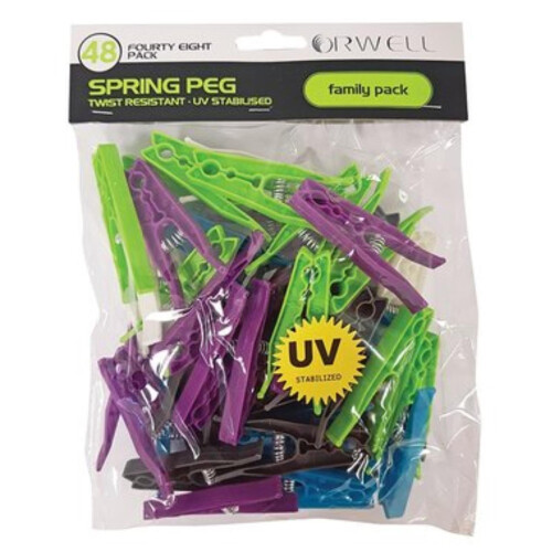 Orwell Extra Strong Plastic Spring Pegs - 48 Pack│Laundry Clothes Clips