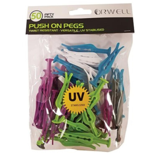 Orwell Push On Extra Strong Plastic Pegs - 50 Pack│Laundry Clothes Lines Clips