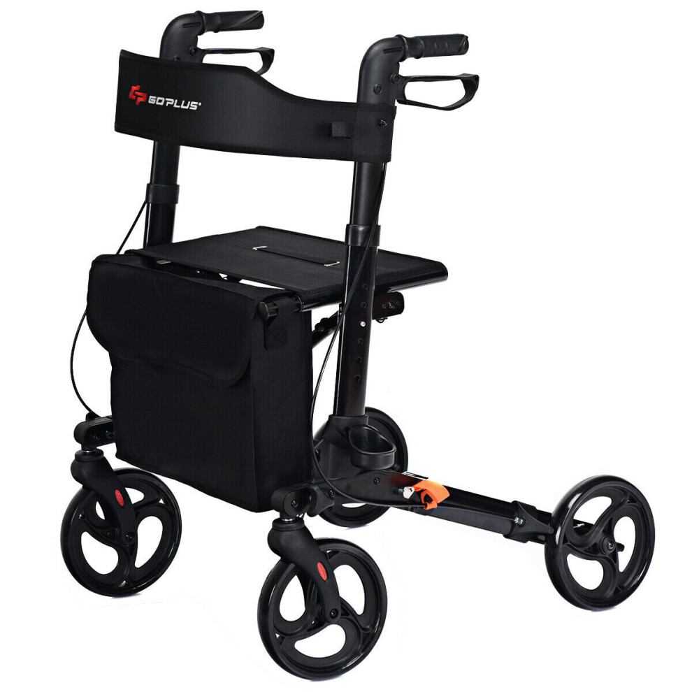 Foldable Rollator Walker Safety Wheelchair Aluminum W/Seat 4 Wheel Black