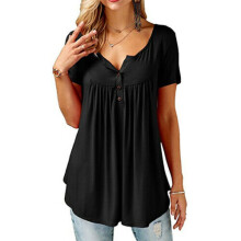 (16, Black) Women's Summer Short Sleeve Blouse T Shirt Tunic Tops Casual Loose Swing Flared Tee Shirts Plus Size 8-22