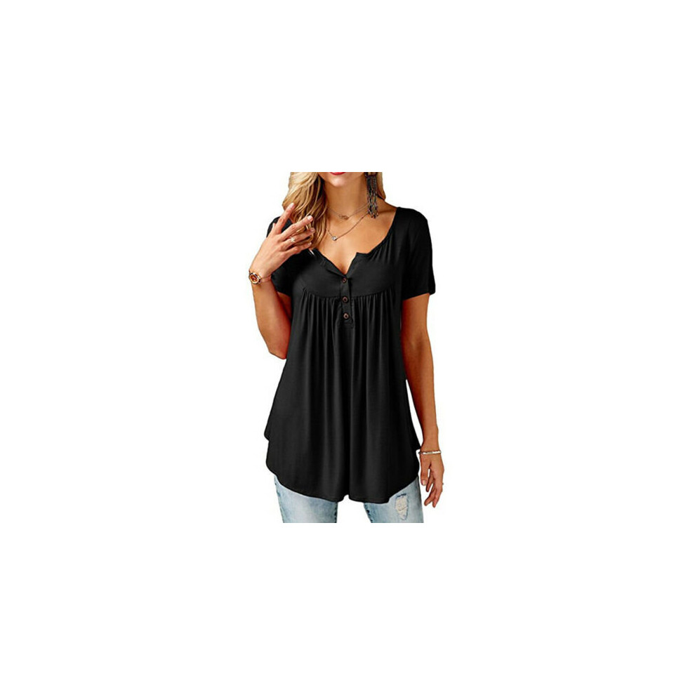(16, Black) Women's Summer Short Sleeve Blouse T Shirt Tunic Tops Casual Loose Swing Flared Tee Shirts Plus Size 8-22