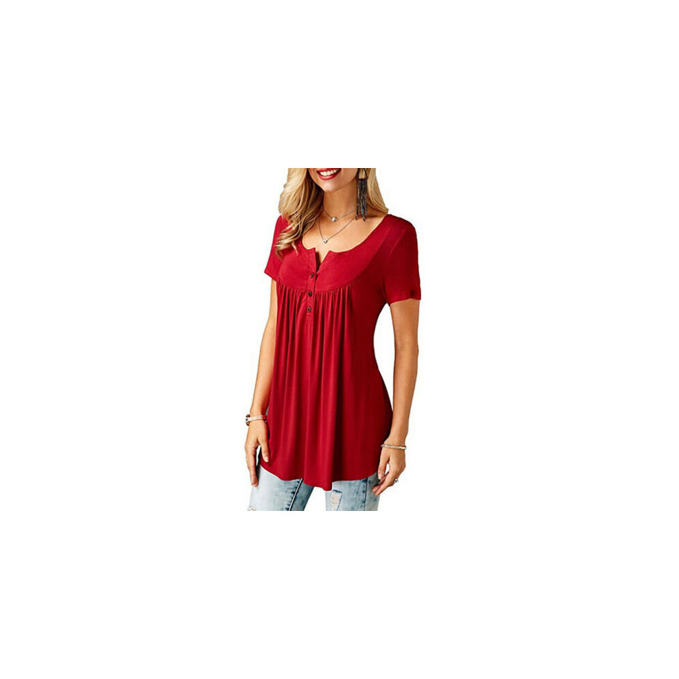 (14, Red) Women's Summer Short Sleeve Blouse T Shirt Tunic Tops Casual Loose Swing Flared Tee Shirts Plus Size 8-22