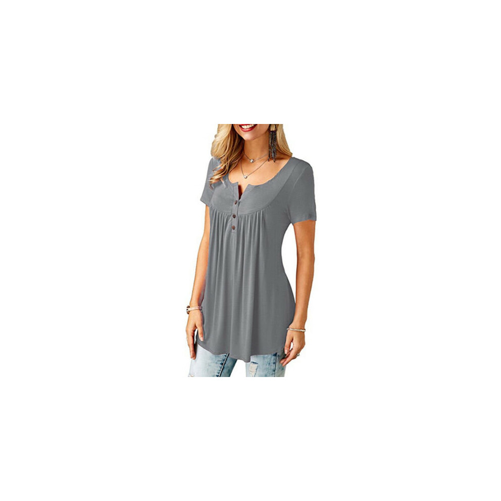 (16, Grey) Women's Summer Short Sleeve Blouse T Shirt Tunic Tops Casual Loose Swing Flared Tee Shirts Plus Size 8-22