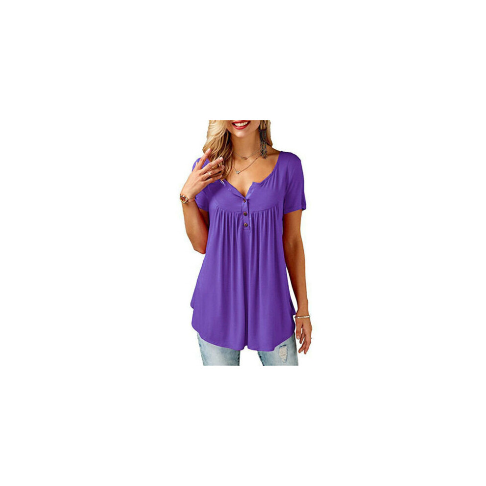 (22, Purple) Women's Summer Short Sleeve Blouse T Shirt Tunic Tops Casual Loose Swing Flared Tee Shirts Plus Size 8-22