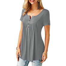 (12, Grey) Women's Summer Short Sleeve Blouse T Shirt Tunic Tops Casual Loose Swing Flared Tee Shirts Plus Size 8-22