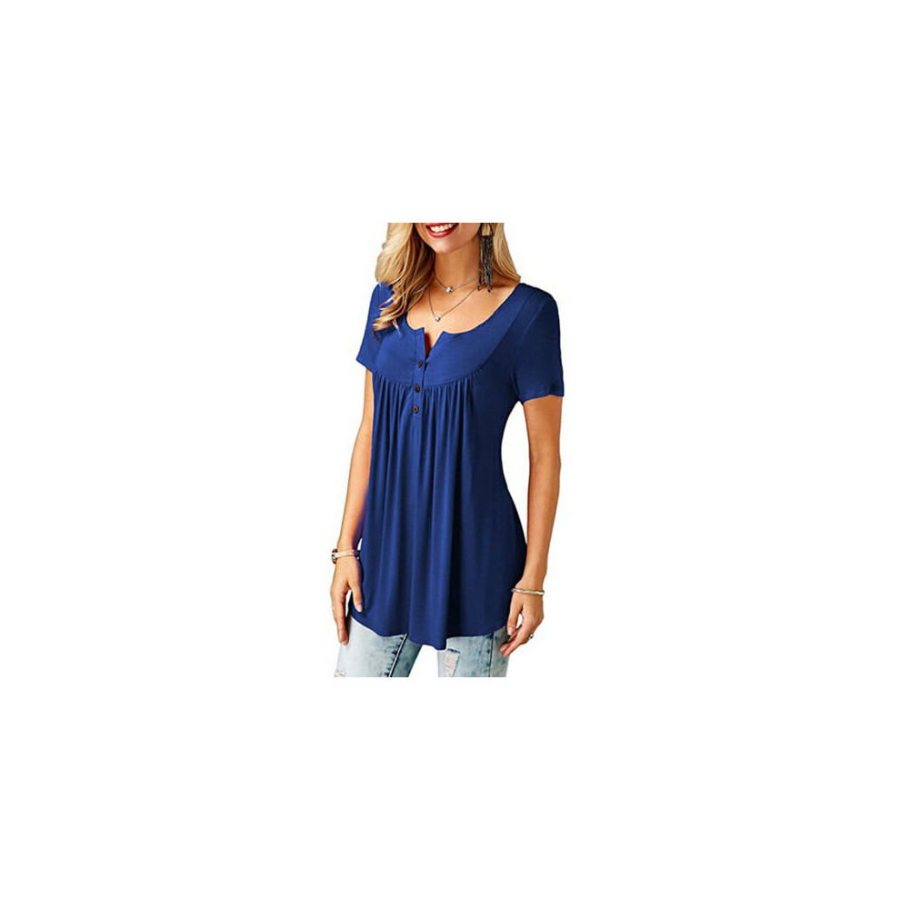 (14, Royal Blue) Women's Summer Short Sleeve Blouse T Shirt Tunic Tops Casual Loose Swing Flared Tee Shirts Plus Size 8-22