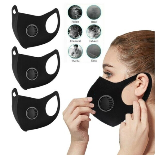 Schwarze waschbare wiederverwendbare Gesichtsmaske mit Ventil 2