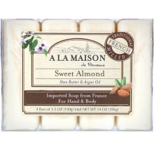 A La Maison de Provence, Hand & Body Bar Seep, Sweet Almond, 4 Bars, 3,5 oz (100 g) per stuk