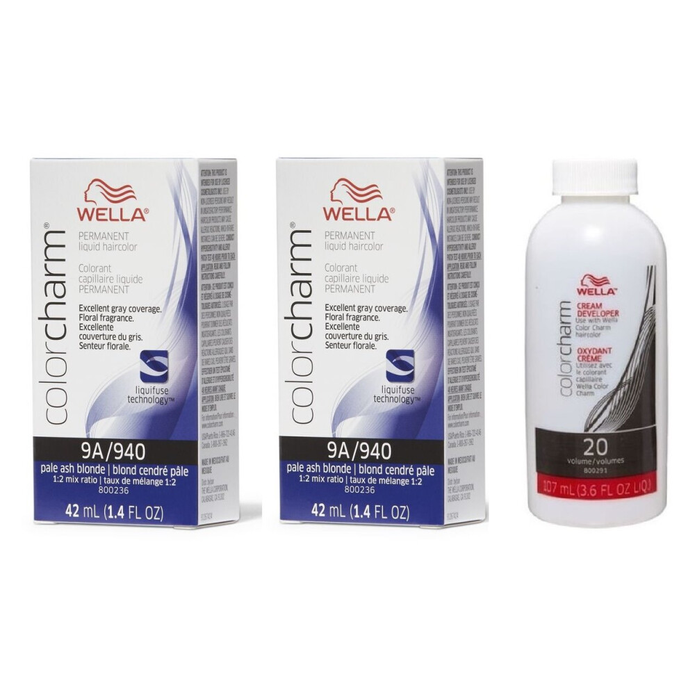 Wella Multicoloured (9A+9A+Developer (Vol. 20) 3.6Oz) Color Charm Permanent Liquid Color | Permanent Hair Dye