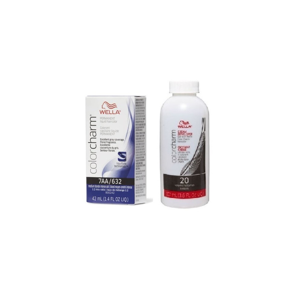 Wella (7Aa+ Developer (Vol. 20) 3.6Oz) Color Charm Permanent Liquid Color | Permanent Hair Dye Multicoloured