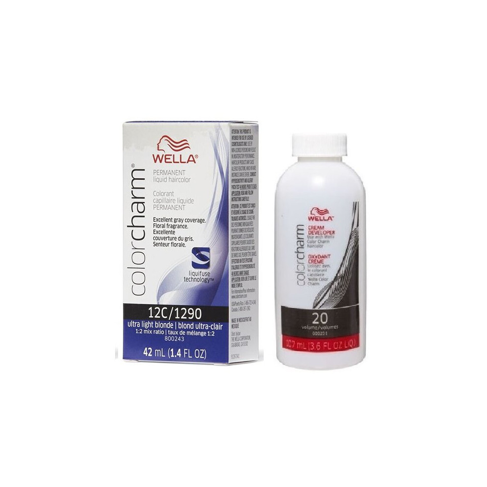 Wella (12C+ Developer (Vol. 20) 3.6Oz) Color Charm Permanent Liquid Color | Permanent Hair Dye Multicoloured
