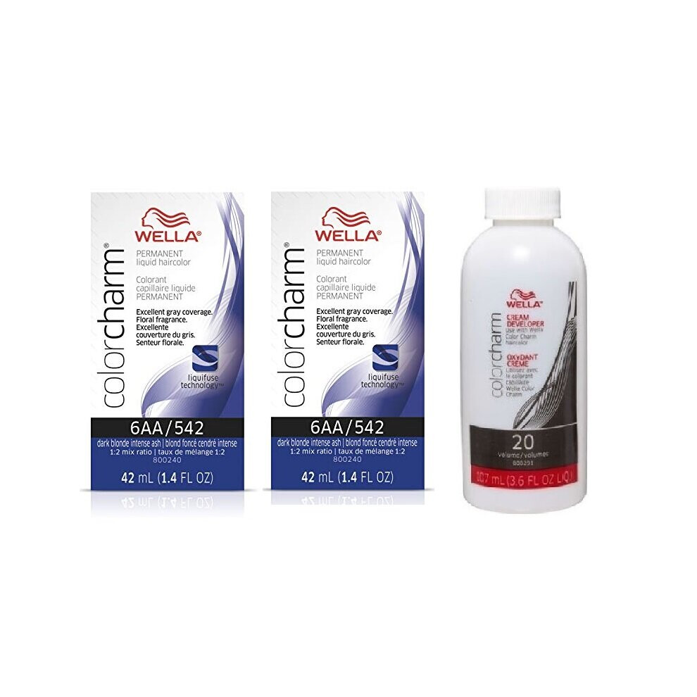 Wella Multicoloured (6Aa+6Aa+Developer (Vol. 20) 3.6Oz) Color Charm Permanent Liquid Color | Permanent Hair Dye
