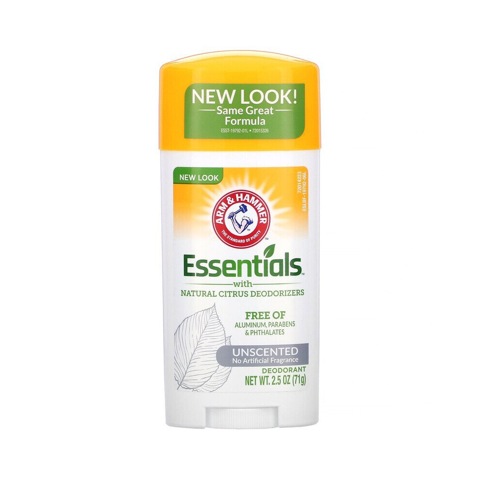 Arm & Hammer Essentials Natural Citrus Deodorant, Unscented 71g (CD19792) – Aluminum-Free, No Artificial Fragrance, Baking Soda Odor Absorber