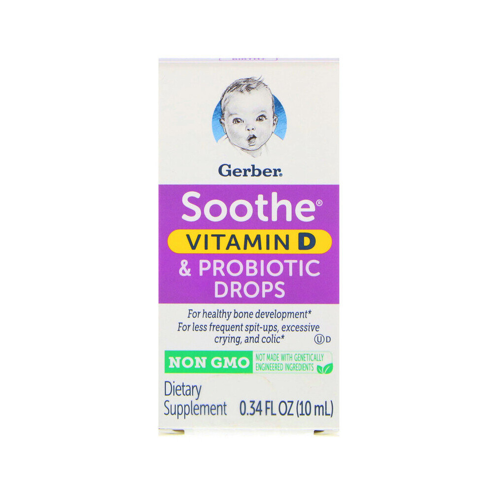 Gerber, Soothe, Vitamin D & Probiotic Drops, Birth+, 10ml