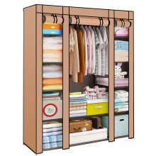(Coffee) Canvas Wardrobe | Fabric Hanging Clothes Storage