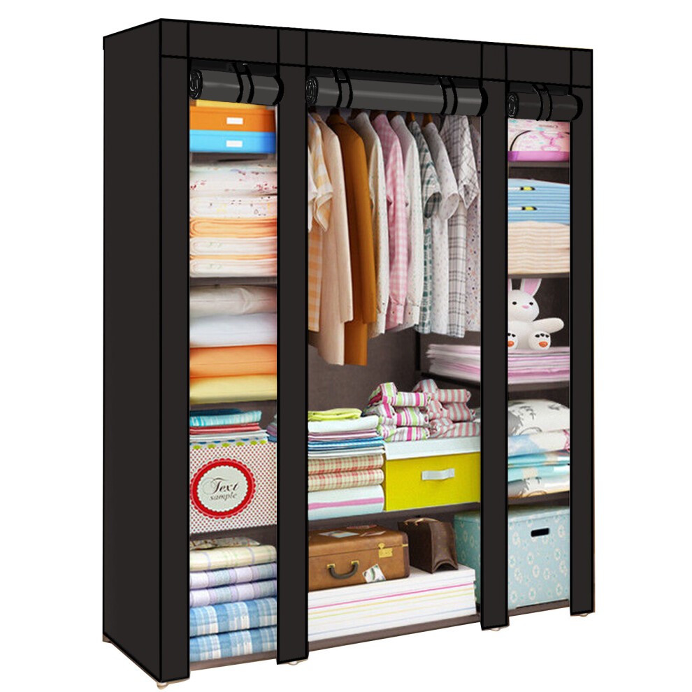 (Black) Canvas Wardrobe | Fabric Hanging Clothes Storage-image-OPC-P5V5JKV-NEW