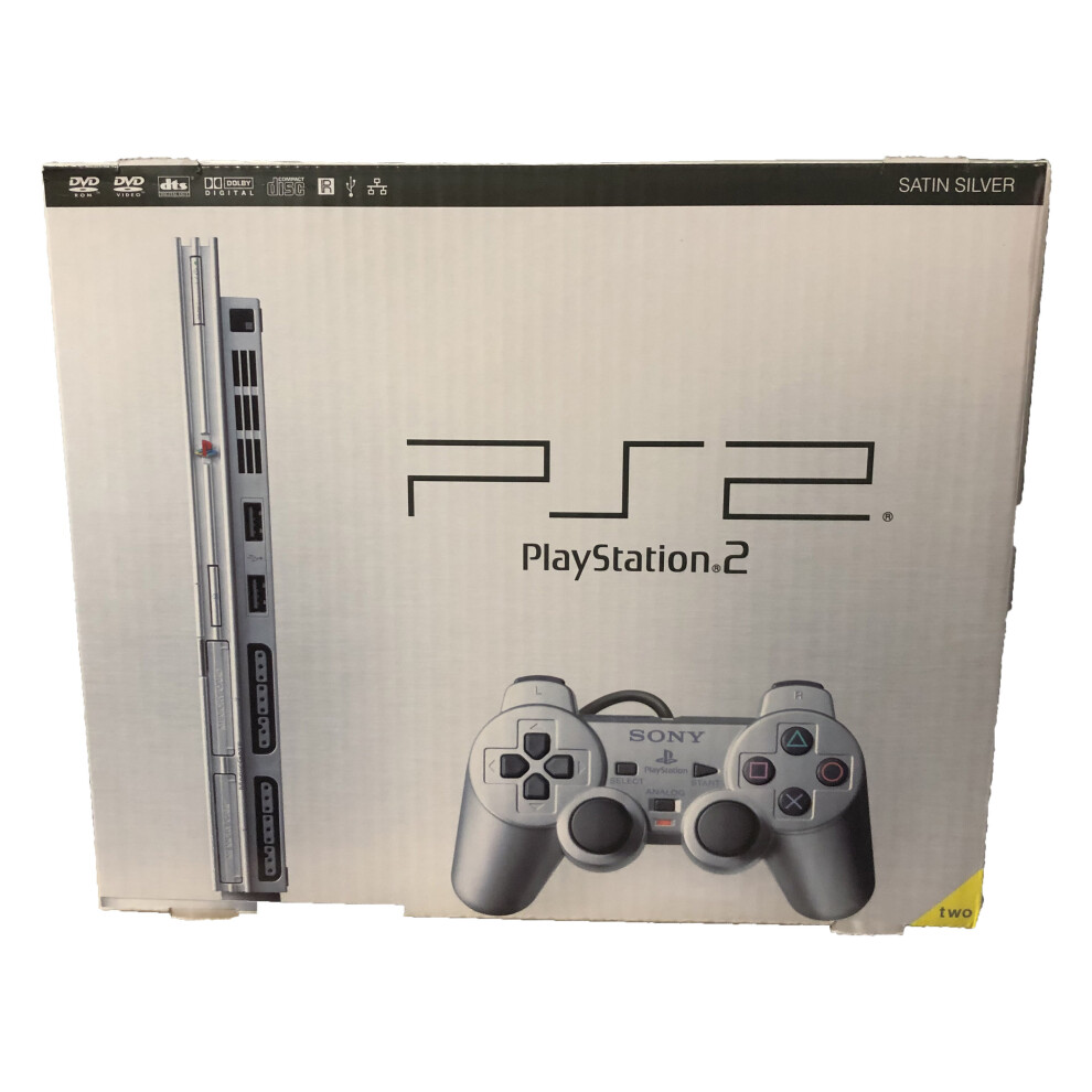 SLIMLINE SONY SATIN SILVER PS2 PLAYSTATION 2 CONSOLE