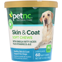 petnc NATURAL CARE, Piele și Păr, Toate Câinii, Ficat, 60 Chews Moale, 5.5 oz (156 g)