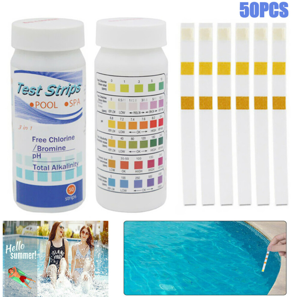 (100PCS (2 Bottles)) Swimming Pool Spa Test Strips Swimming Water PH Chlorine Alkalinity Testing