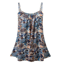 (22, F) Womens Ladies Cami Sleeveless Swing Vest Top Strappy Floral Printed Flared Camisole Tank Shirt Plus Size 8-24