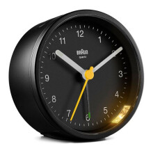 Braun Classic Analogue Alarm Clock with Snooze and Light, Black, BC12B