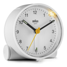 Braun Classic Analogue Alarm Clock with Snooze and Light, White, BC01W