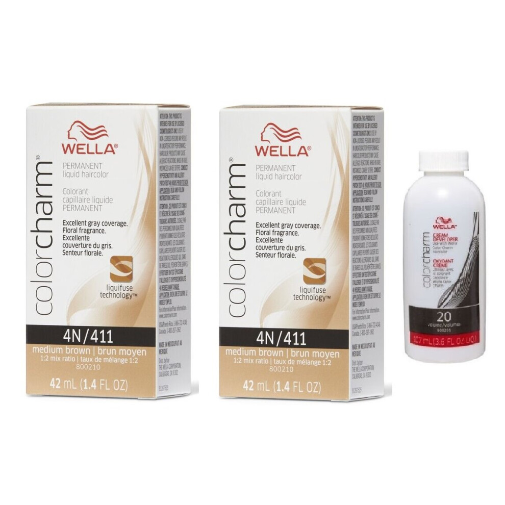 Wella Multicoloured (4N+4N+Developer (Vol. 20) 3.6Oz) Color Charm Permanent Liquid Haircolor