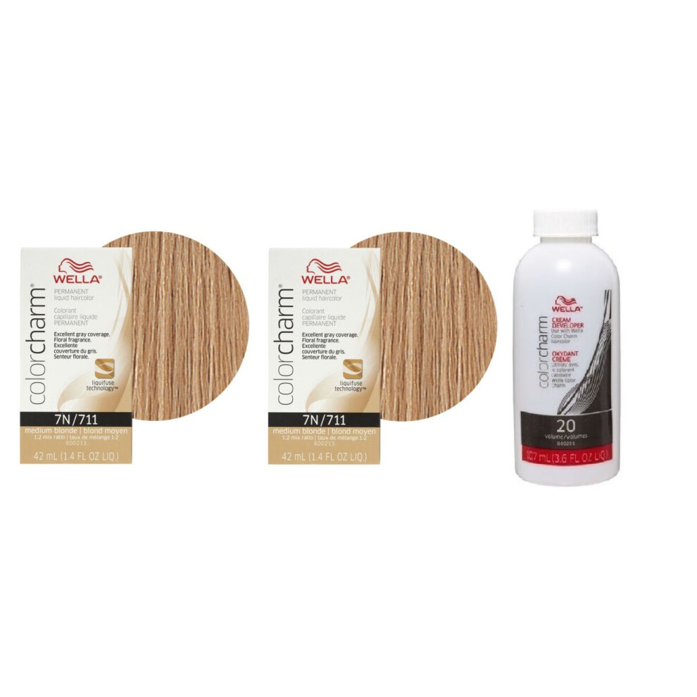 Wella Multicoloured (7N+7N+Developer (Vol. 20) 3.6Oz) Color Charm Permanent Liquid Haircolor