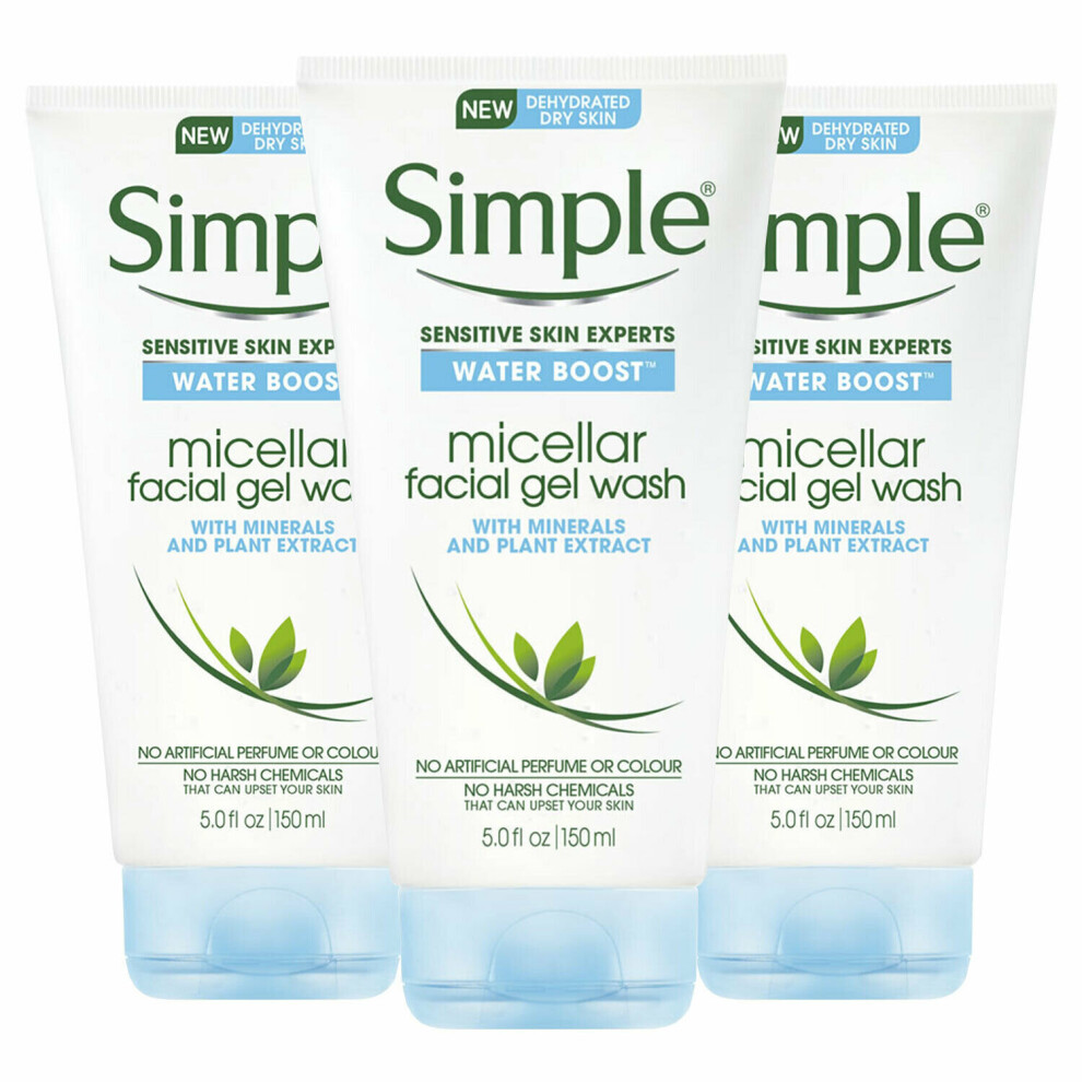 Simple Water Boost Micellar Facial Gel Wash For Dry Skin 150ml Pk Of 3