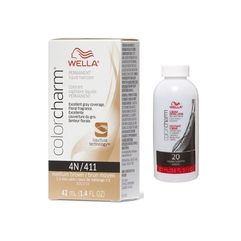 Wella Multicoloured (4N + Developer (Vol. 20) 3.6Oz ) Color Charm Permanent Liquid Haircolor