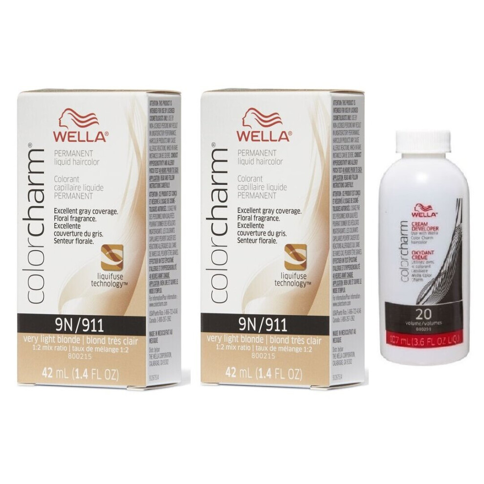 Wella (9N+9N+Developer (Vol. 20) 3.6Oz) Color Charm Permanent Liquid Haircolor Multicoloured