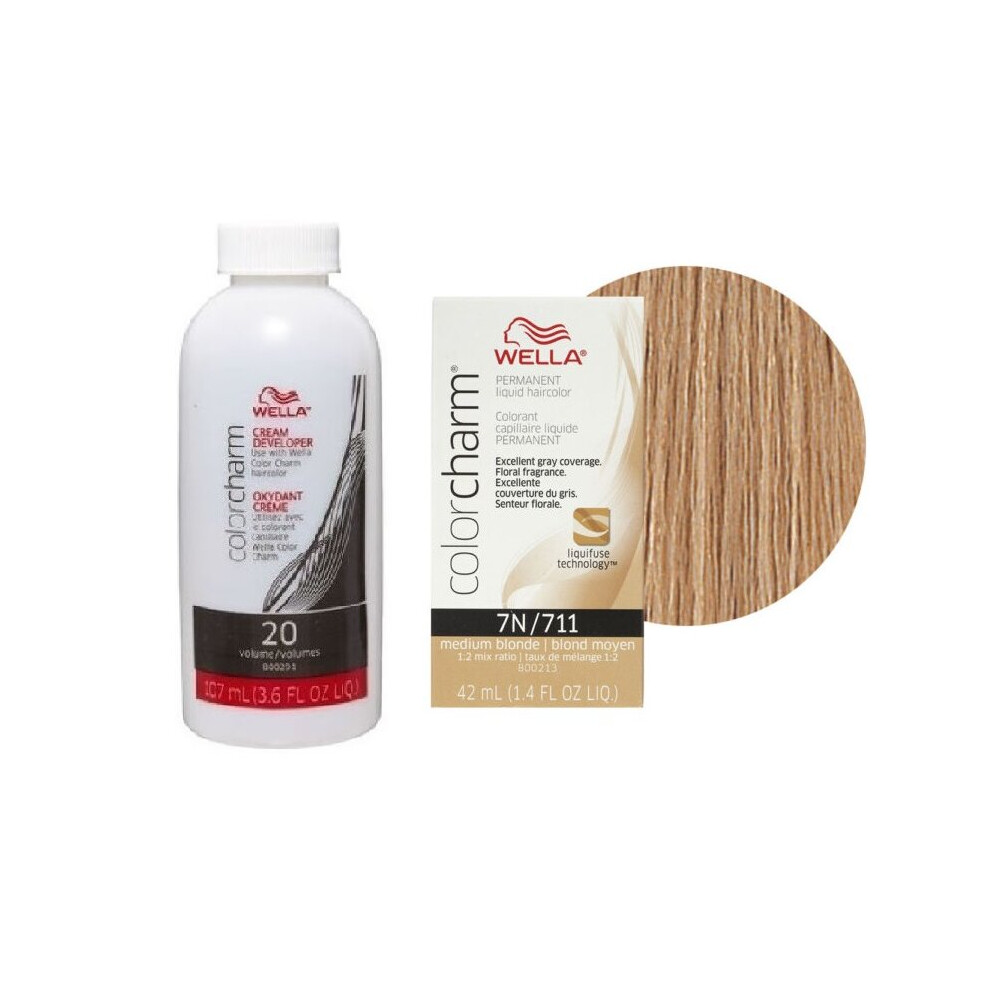 Wella (7N + Developer (Vol. 20) 3.6Oz ) Color Charm Permanent Liquid Haircolor Multicoloured