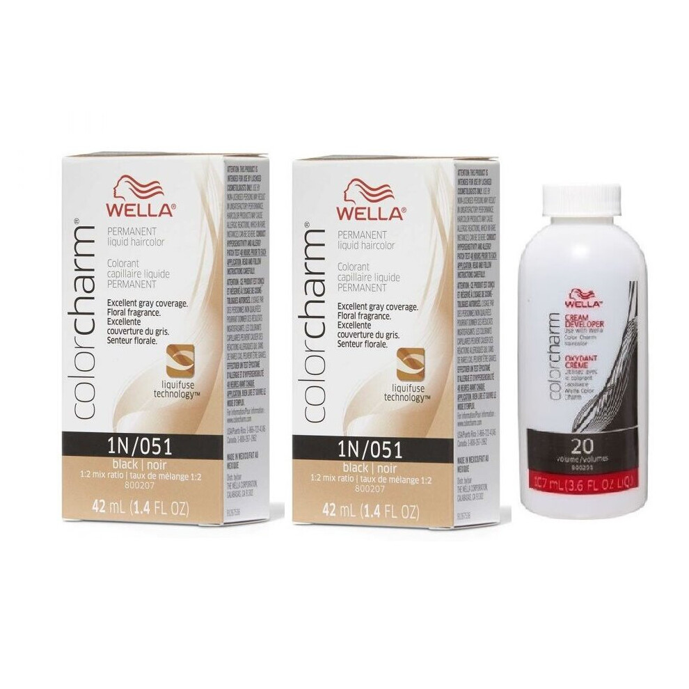 Wella (1N+1N+Developer (Vol. 20) 3.6Oz) Color Charm Permanent Liquid Haircolor Multicoloured