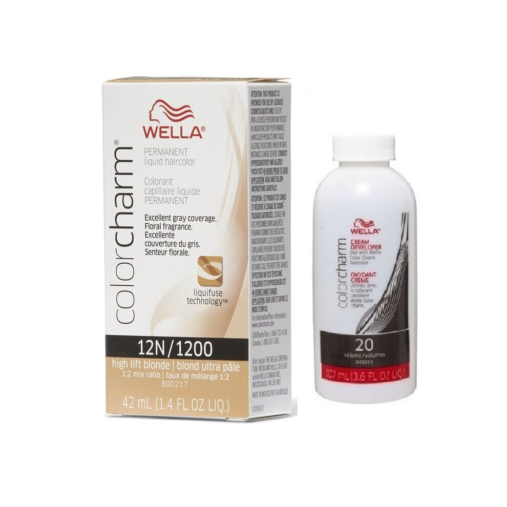 Wella Multicoloured (12N + Developer (Vol. 20) 3.6Oz ) Color Charm Permanent Liquid Haircolor