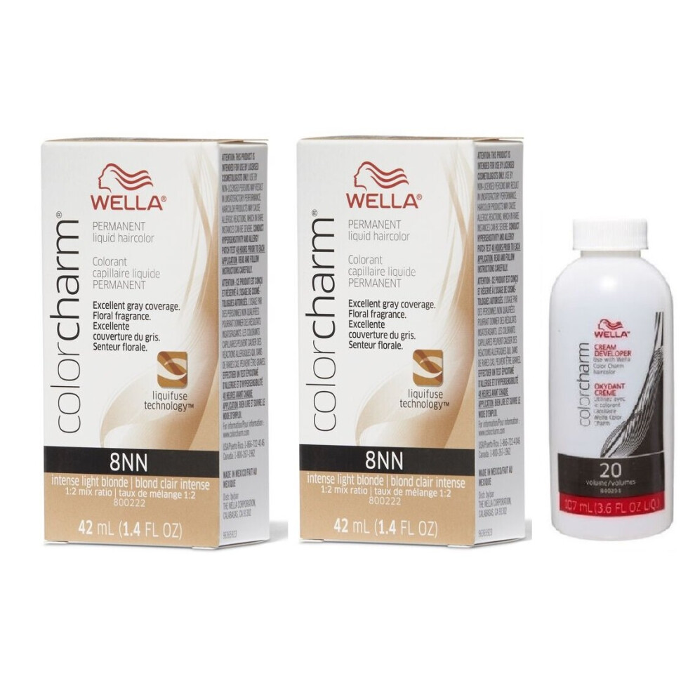 Wella (8Nn+8Nn+Developer (Vol. 20) 3.6Oz) Color Charm Permanent Liquid Haircolor Multicoloured