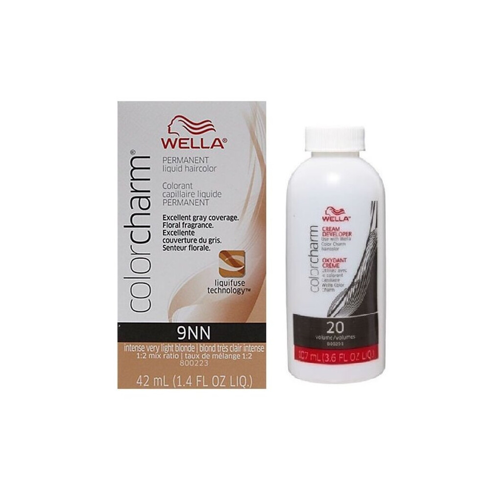 (9NN + Developer (Vol. 20) 3.6oz ) Wella Color Charm Permanent Liquid Haircolor