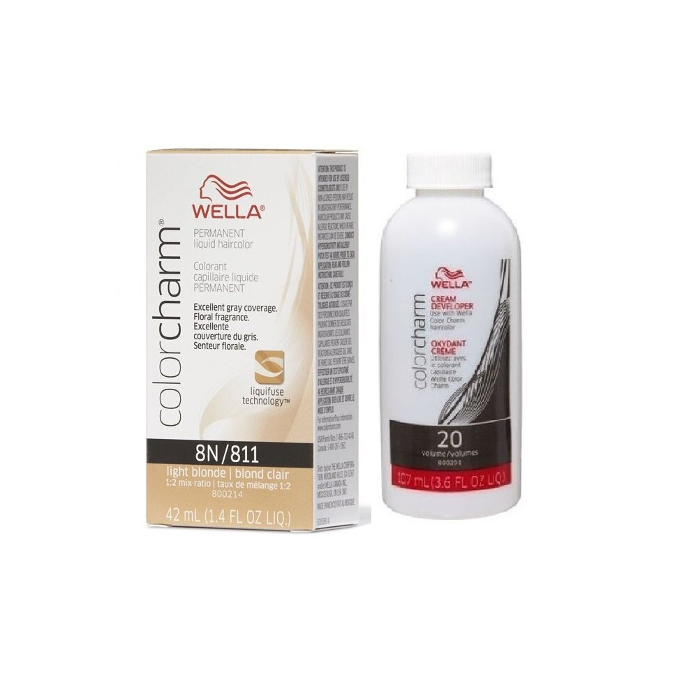 Wella (8N + Developer (Vol. 20) 3.6Oz ) Color Charm Permanent Liquid Haircolor Multicoloured