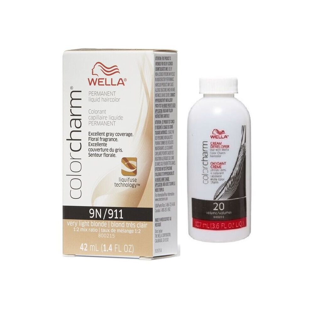 Wella (9N + Developer (Vol. 20) 3.6Oz ) Color Charm Permanent Liquid Haircolor Multicoloured