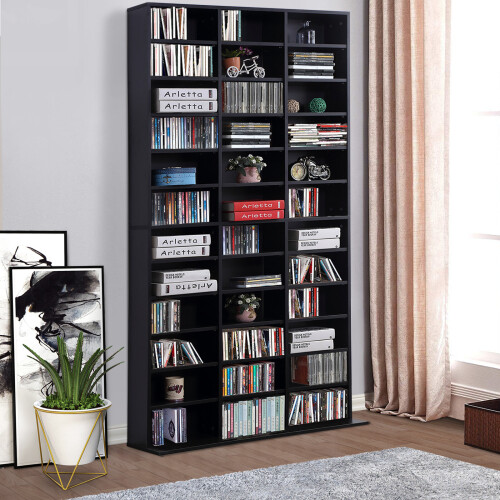 Homcom HOMCOM CD DVD Media Storage Shelves Display Shelf Racks Wooden Frame Black 2